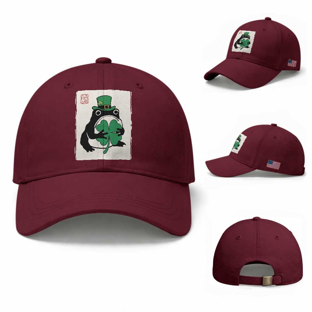 Vintage Japanese Grumpy Frog Baseball Cap Lucky St Paddys Day