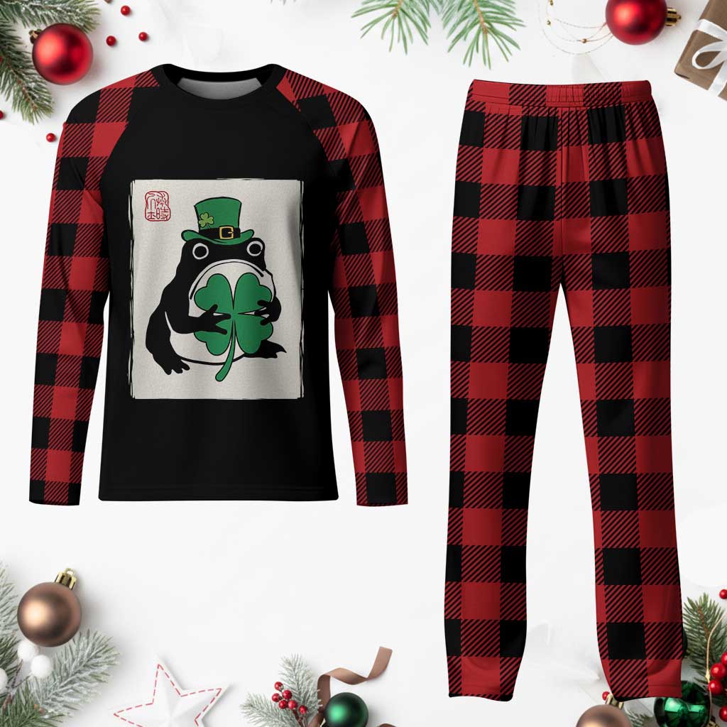 Vintage Japanese Grumpy Frog Plaid Pajama Set Lucky St Paddys Day
