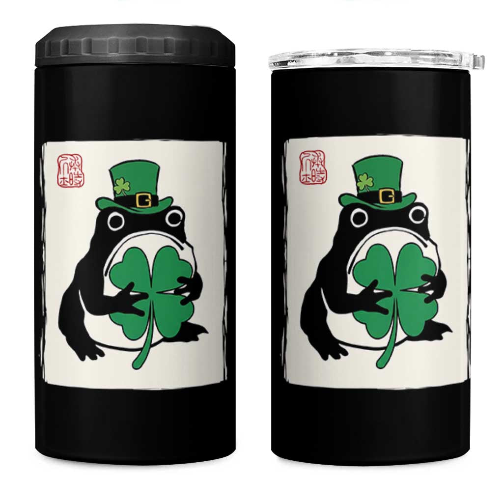 Vintage Japanese Grumpy Frog 4 in 1 Can Cooler Tumbler Lucky St Paddys Day