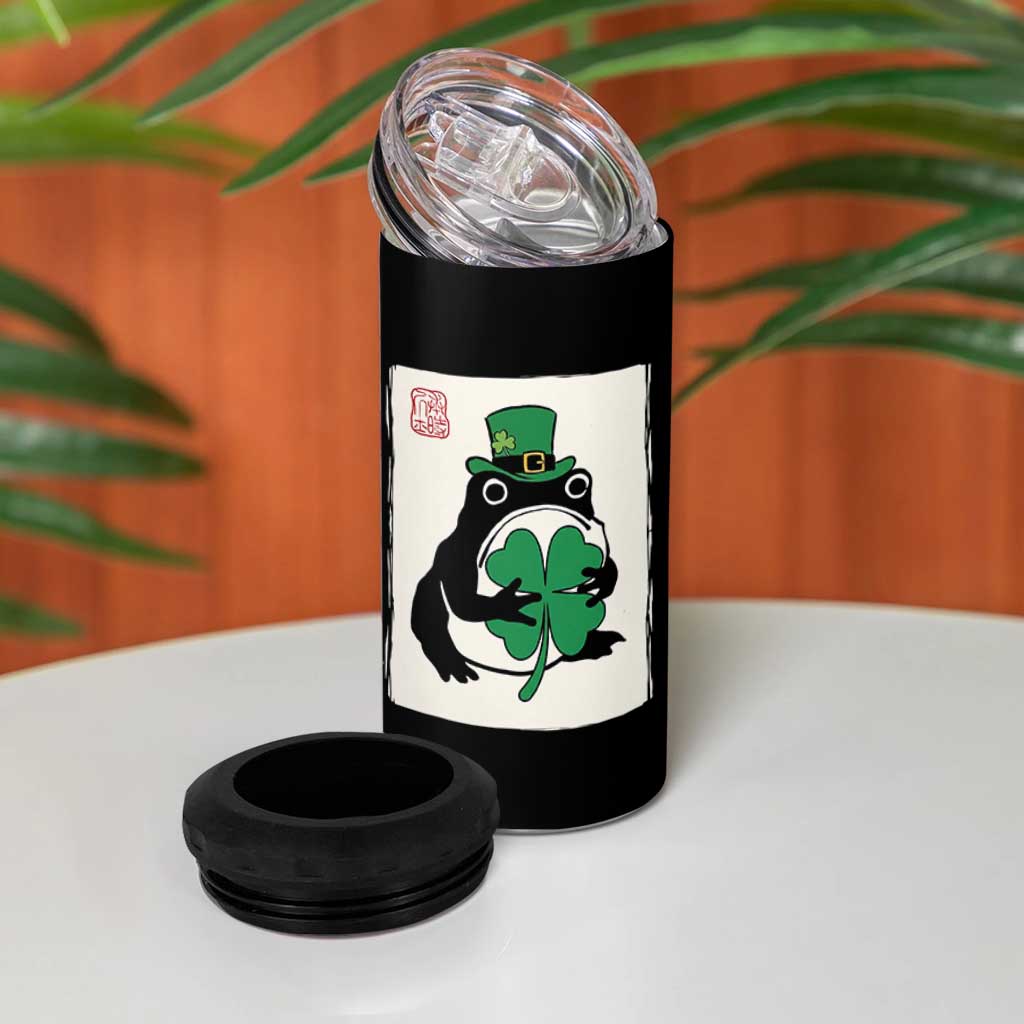 Vintage Japanese Grumpy Frog 4 in 1 Can Cooler Tumbler Lucky St Paddys Day