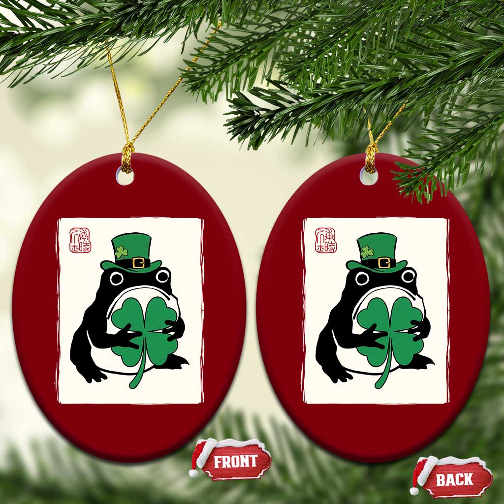Vintage Japanese Grumpy Frog Ceramic Ornament Lucky St Paddys Day