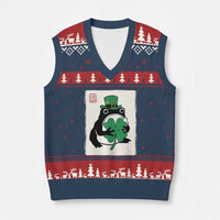 Vintage Japanese Grumpy Frog V-Neck Knit Sweater Vest Lucky St Paddys Day