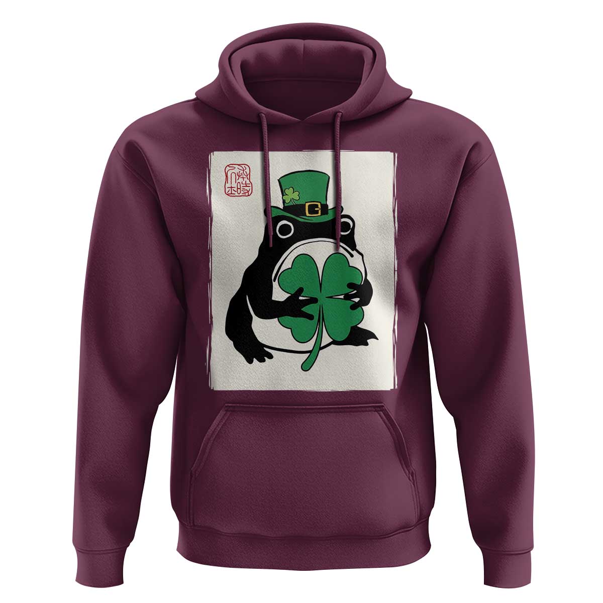 Vintage Japanese Grumpy Frog Hoodie Lucky St Paddys Day