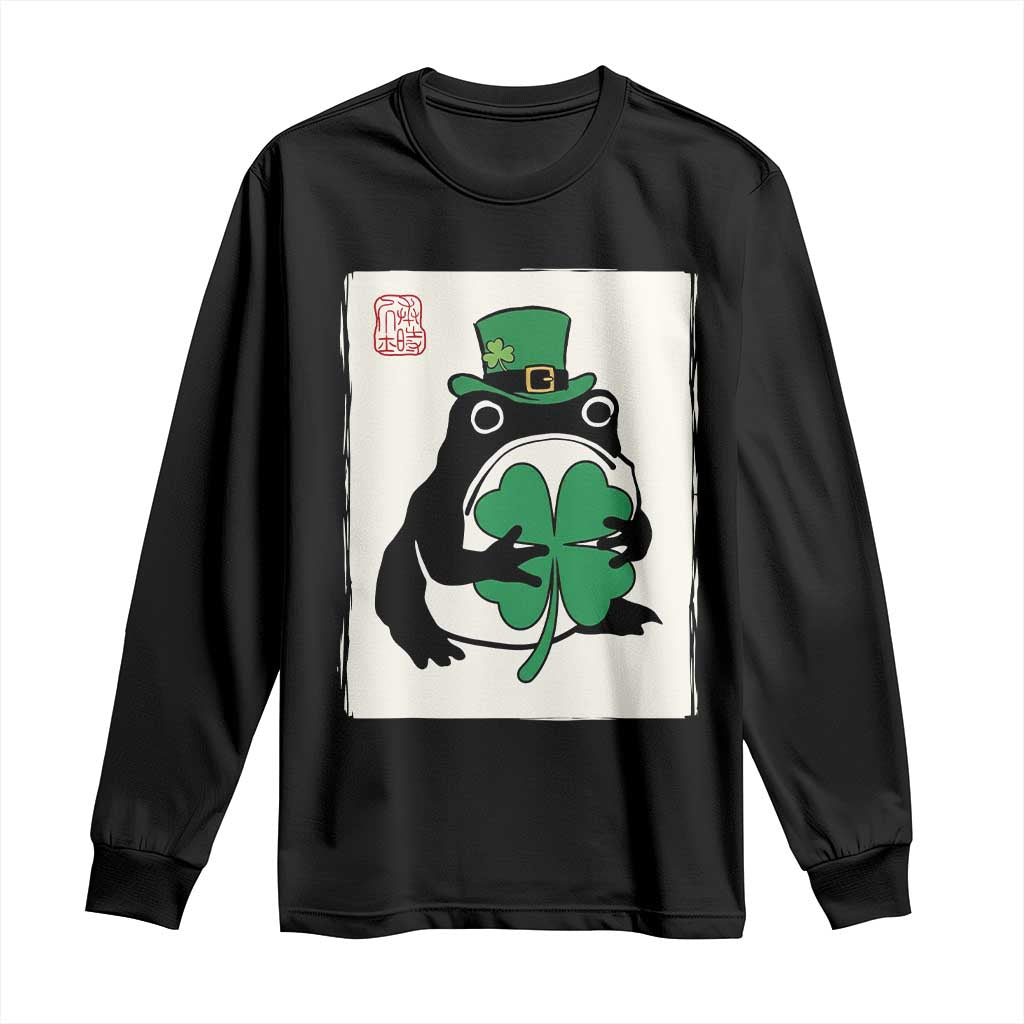 Vintage Japanese Grumpy Frog Long Sleeve Shirt Lucky St Paddys Day