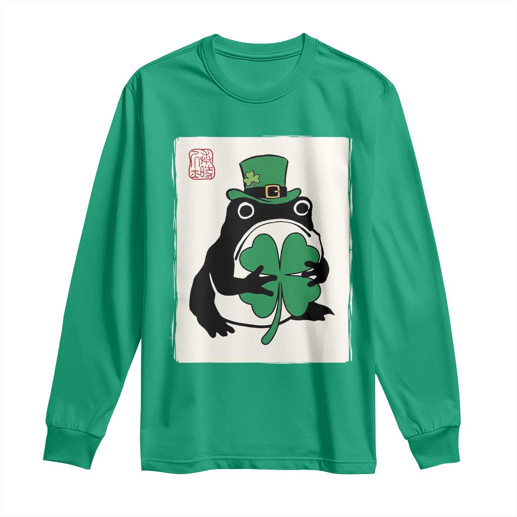 Vintage Japanese Grumpy Frog Long Sleeve Shirt Lucky St Paddys Day