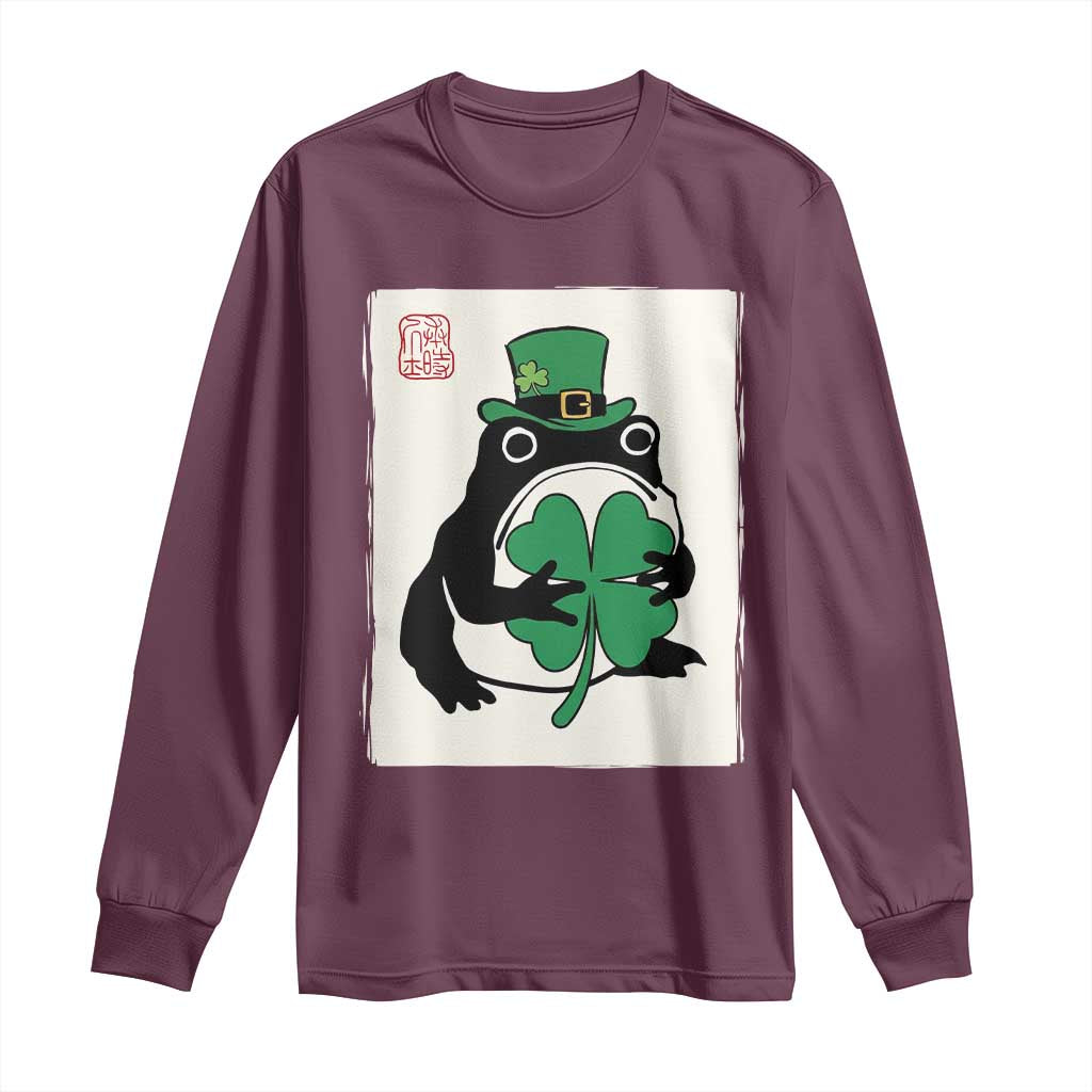 Vintage Japanese Grumpy Frog Long Sleeve Shirt Lucky St Paddys Day
