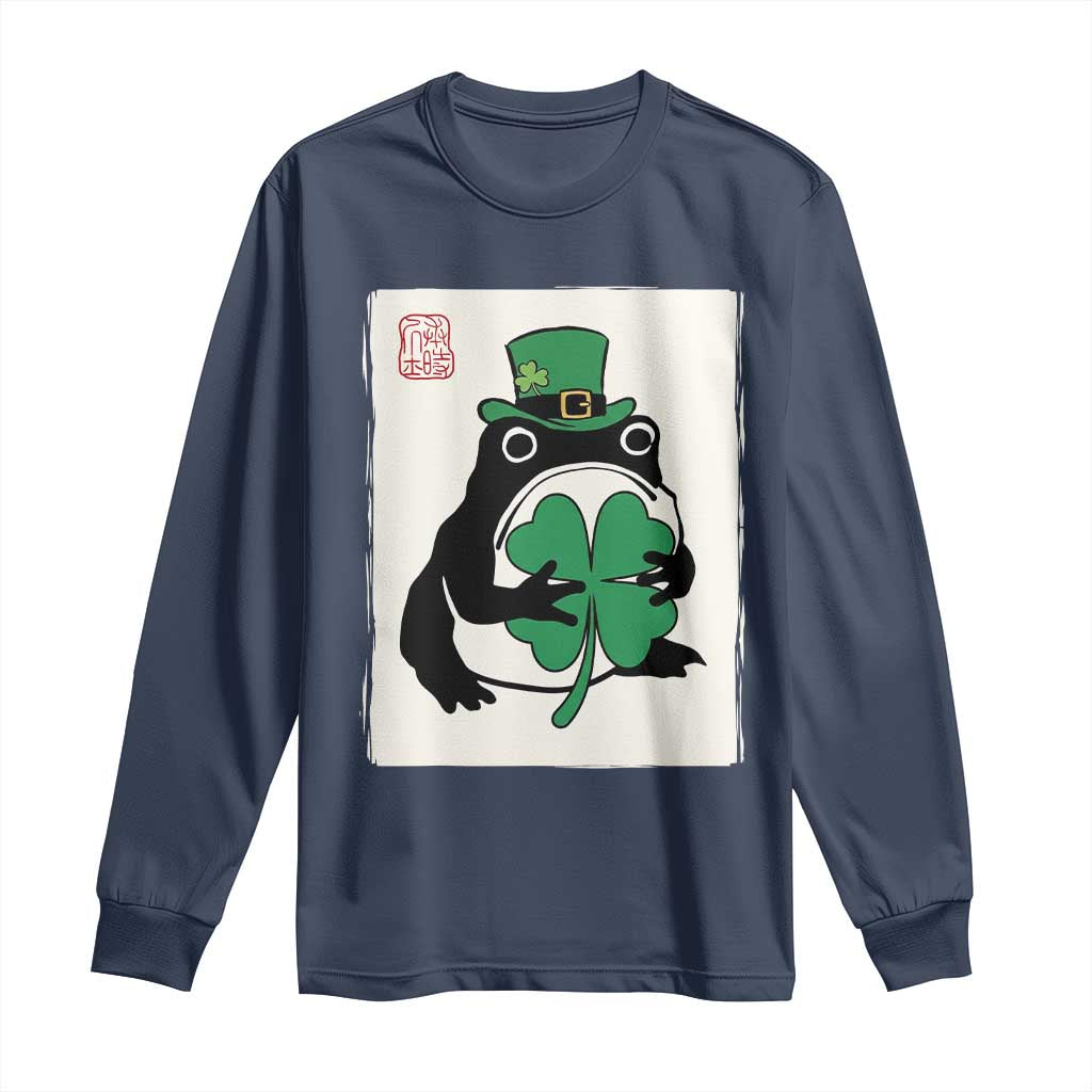 Vintage Japanese Grumpy Frog Long Sleeve Shirt Lucky St Paddys Day