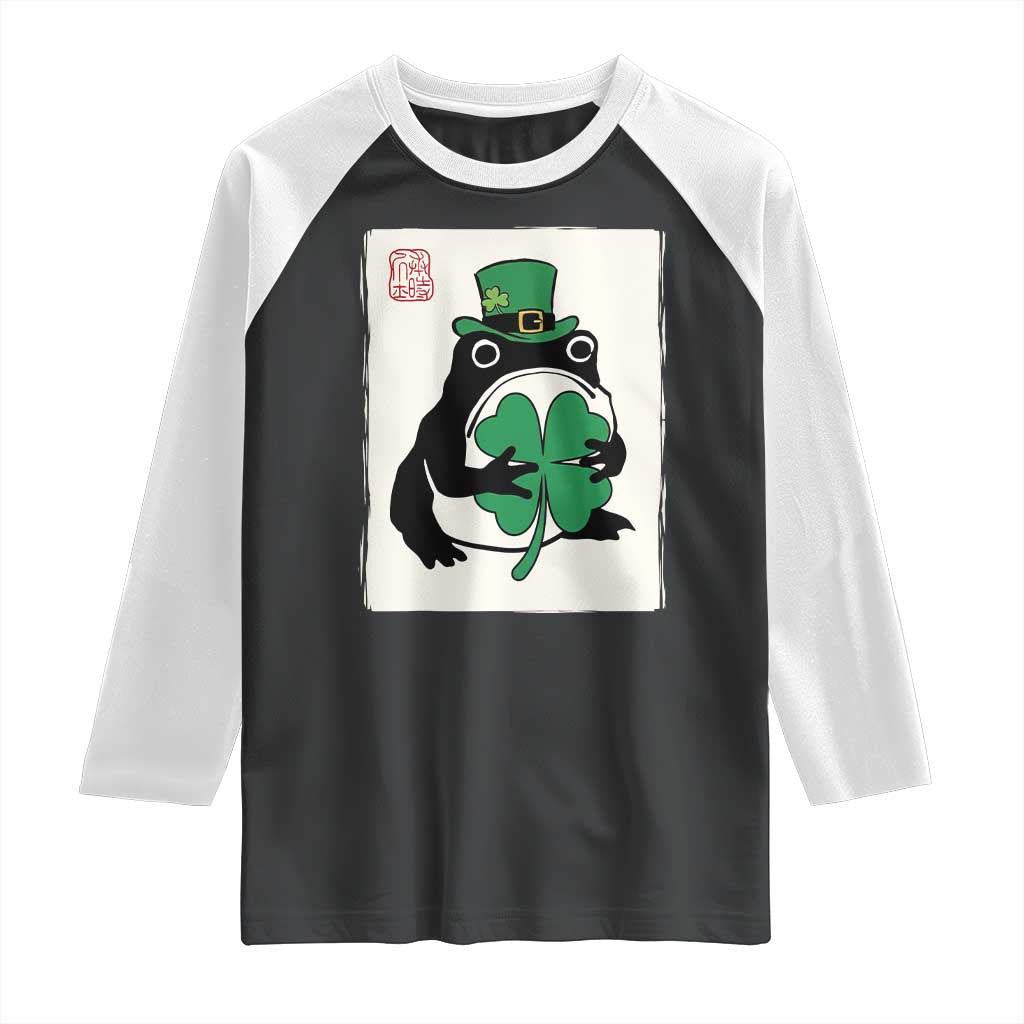 Vintage Japanese Grumpy Frog Raglan Shirt Lucky St Paddys Day