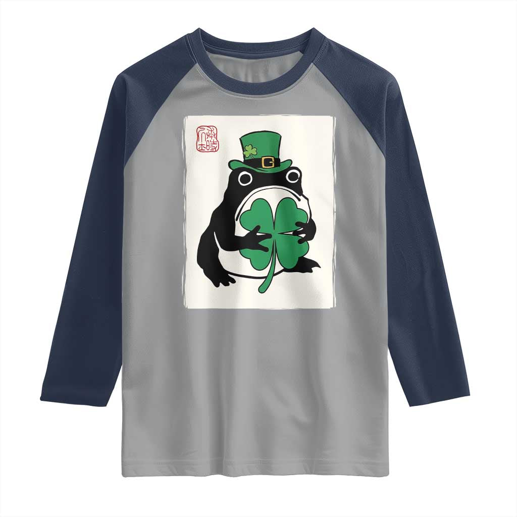 Vintage Japanese Grumpy Frog Raglan Shirt Lucky St Paddys Day