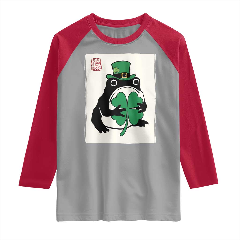 Vintage Japanese Grumpy Frog Raglan Shirt Lucky St Paddys Day