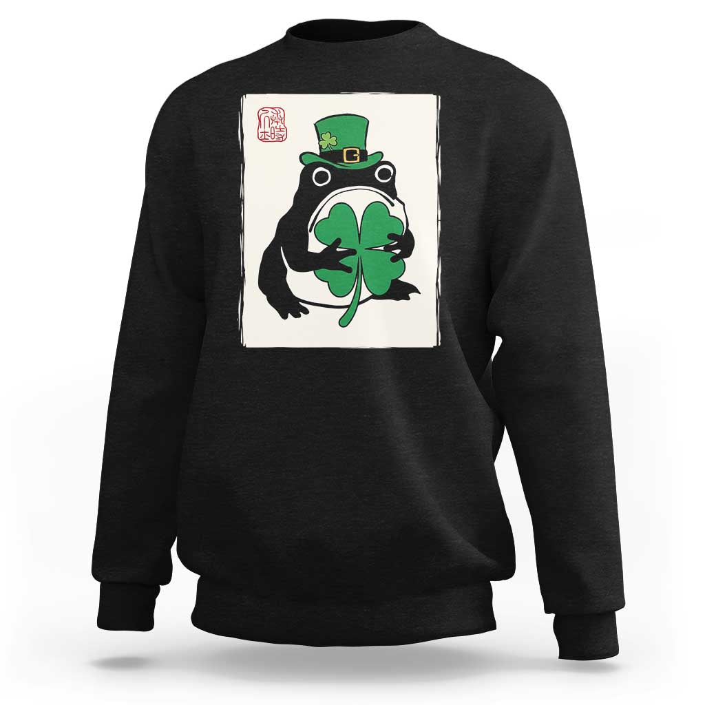 Vintage Japanese Grumpy Frog Sweatshirt Lucky St Paddys Day