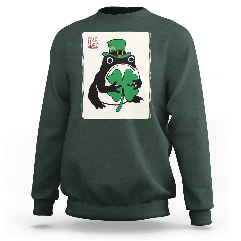 Vintage Japanese Grumpy Frog Sweatshirt Lucky St Paddys Day