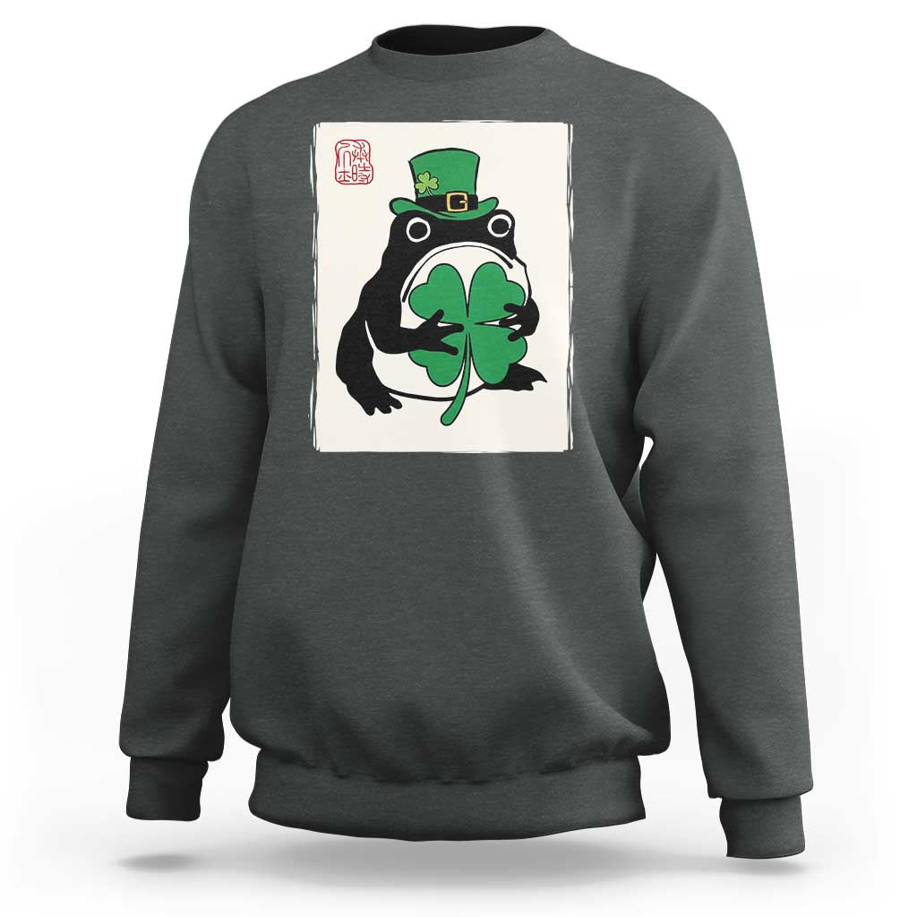 Vintage Japanese Grumpy Frog Sweatshirt Lucky St Paddys Day