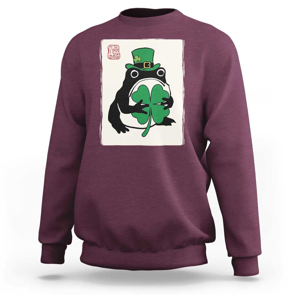 Vintage Japanese Grumpy Frog Sweatshirt Lucky St Paddys Day