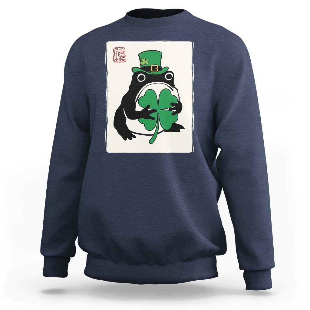 Vintage Japanese Grumpy Frog Sweatshirt Lucky St Paddys Day