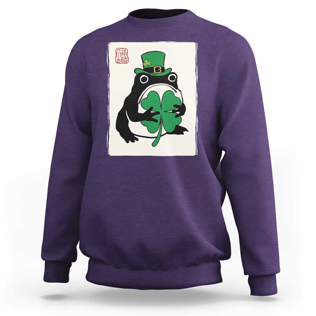 Vintage Japanese Grumpy Frog Sweatshirt Lucky St Paddys Day