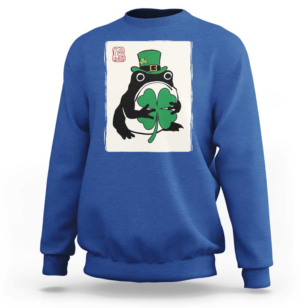 Vintage Japanese Grumpy Frog Sweatshirt Lucky St Paddys Day