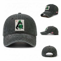 Vintage Japanese Grumpy Frog Washed Cotton Baseball Cap Lucky St Paddys Day