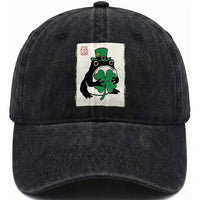 Vintage Japanese Grumpy Frog Washed Cotton Baseball Cap Lucky St Paddys Day
