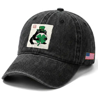 Vintage Japanese Grumpy Frog Washed Cotton Baseball Cap Lucky St Paddys Day