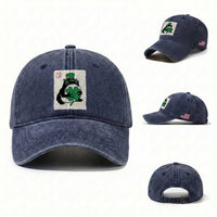 Vintage Japanese Grumpy Frog Washed Cotton Baseball Cap Lucky St Paddys Day