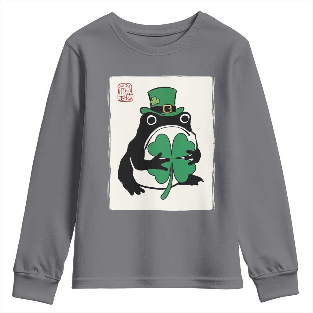 Vintage Japanese Grumpy Frog Youth Sweatshirt Lucky St Paddys Day