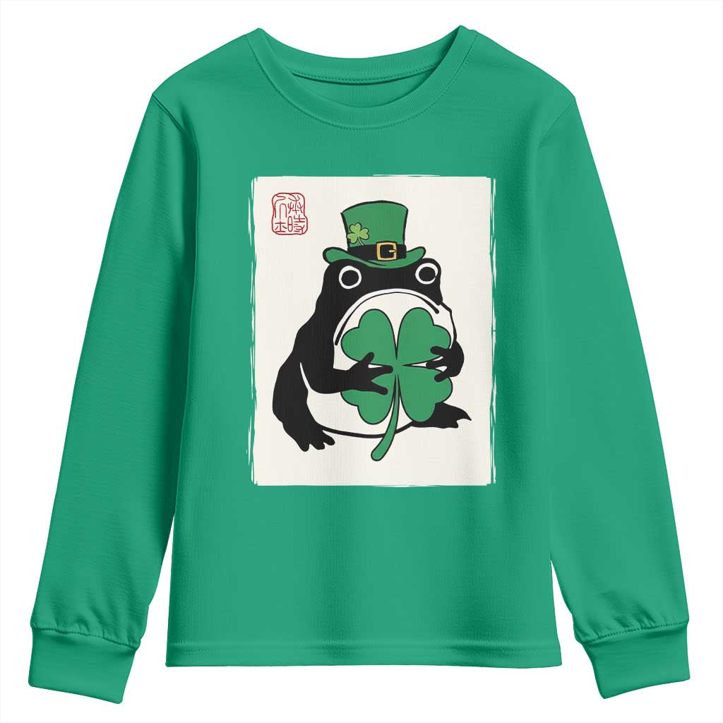 Vintage Japanese Grumpy Frog Youth Sweatshirt Lucky St Paddys Day