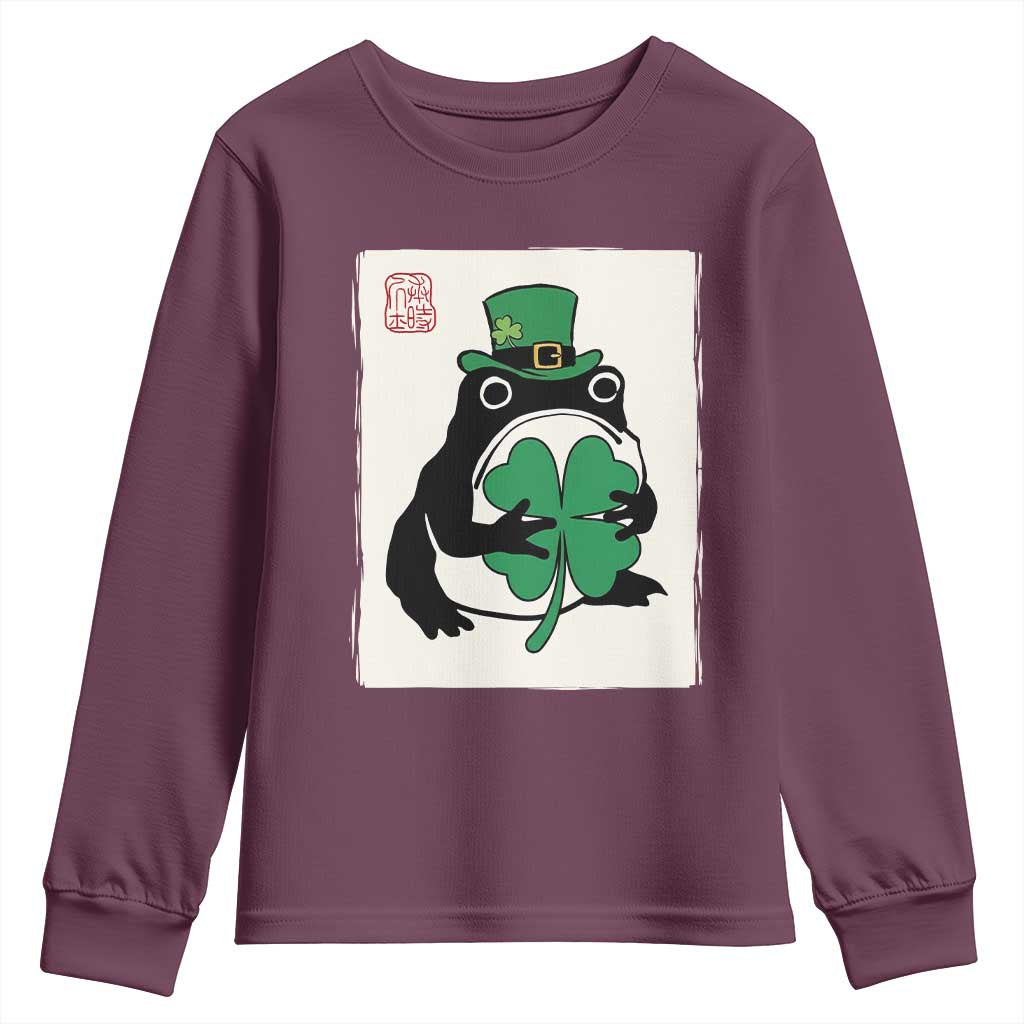 Vintage Japanese Grumpy Frog Youth Sweatshirt Lucky St Paddys Day