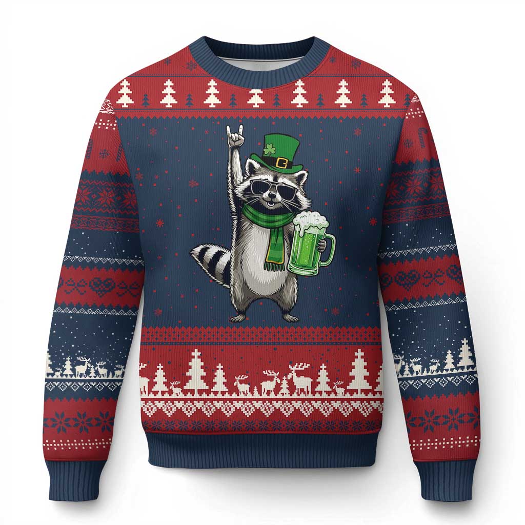 Funny Raccoon Rock On Ugly Christmas Sweater St Patricks Day Gift
