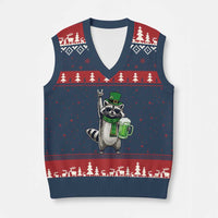 Funny Raccoon Rock On V-Neck Knit Sweater Vest St Patricks Day Gift