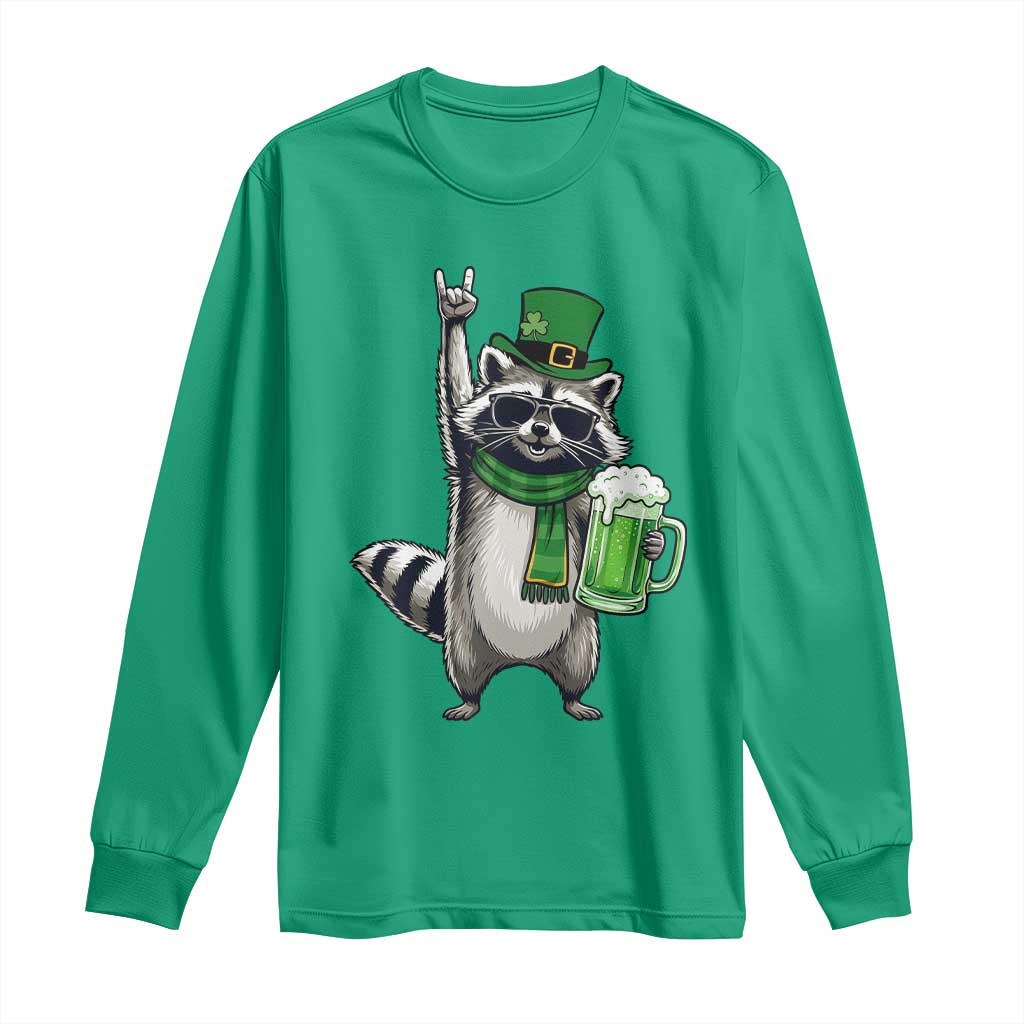 Funny Raccoon Rock On Long Sleeve Shirt St Patricks Day Gift