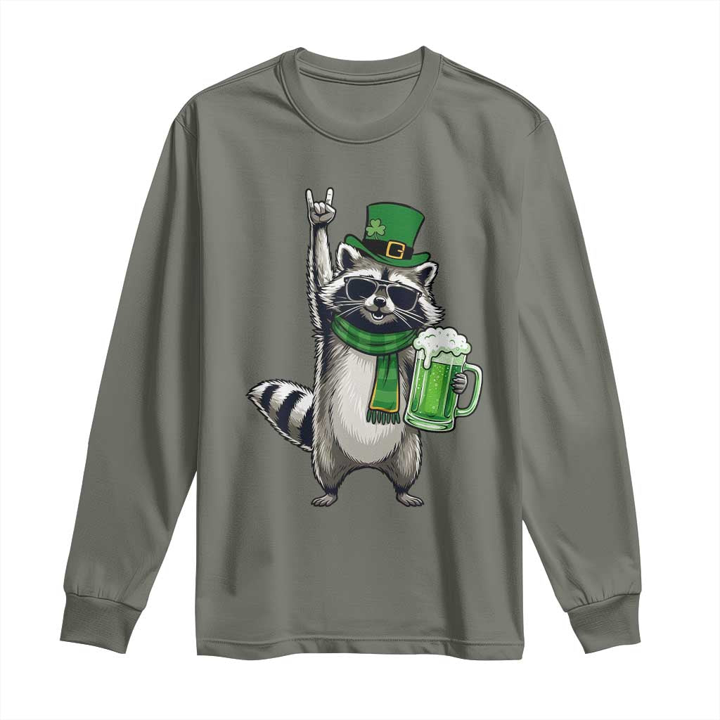 Funny Raccoon Rock On Long Sleeve Shirt St Patricks Day Gift