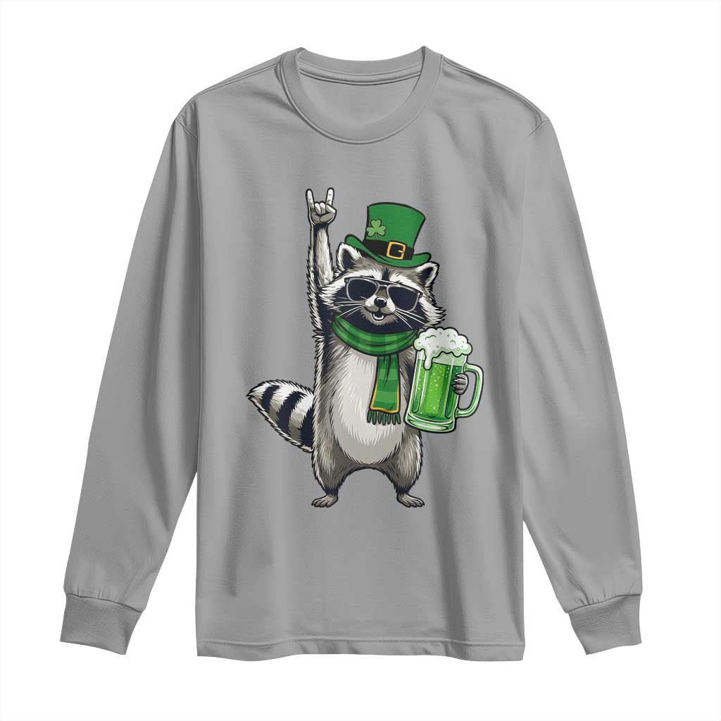 Funny Raccoon Rock On Long Sleeve Shirt St Patricks Day Gift