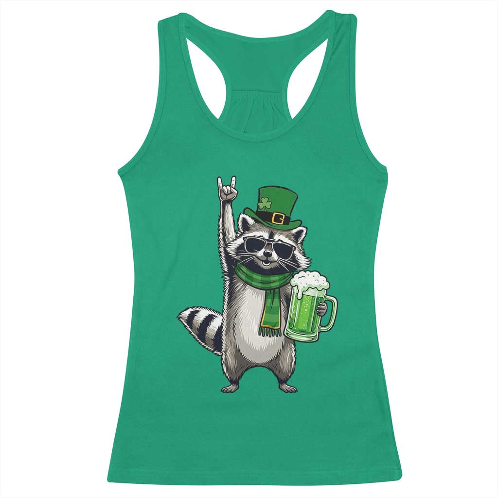 Funny Raccoon Rock On Racerback Tank Top St Patricks Day Gift