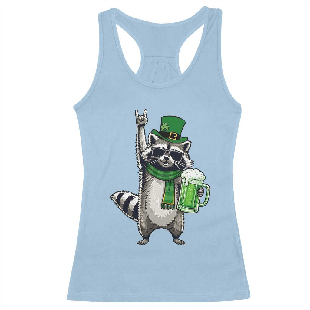 Funny Raccoon Rock On Racerback Tank Top St Patricks Day Gift
