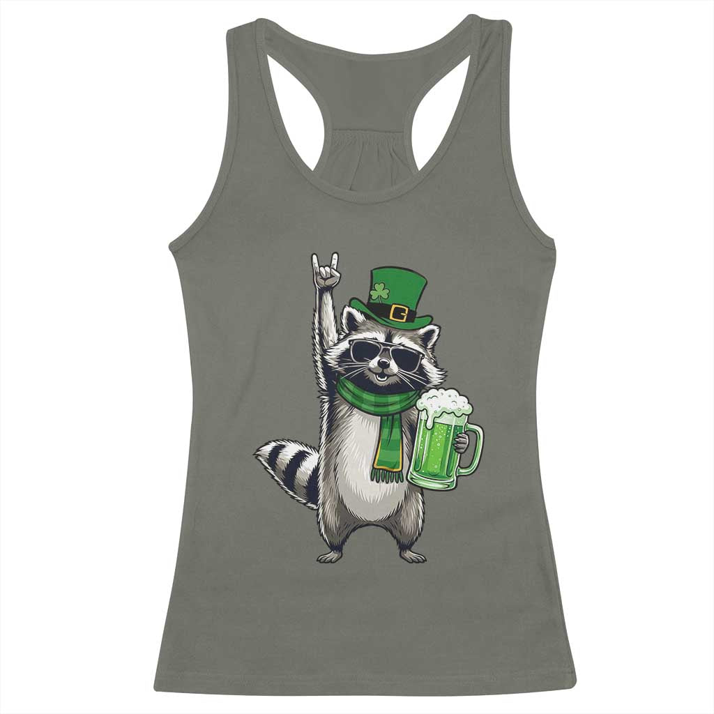 Funny Raccoon Rock On Racerback Tank Top St Patricks Day Gift
