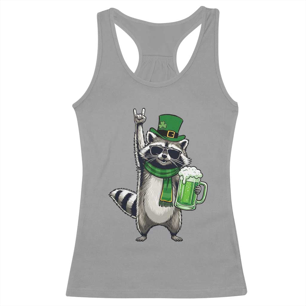 Funny Raccoon Rock On Racerback Tank Top St Patricks Day Gift