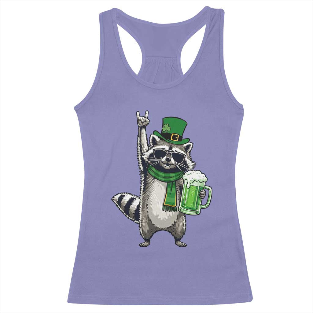 Funny Raccoon Rock On Racerback Tank Top St Patricks Day Gift