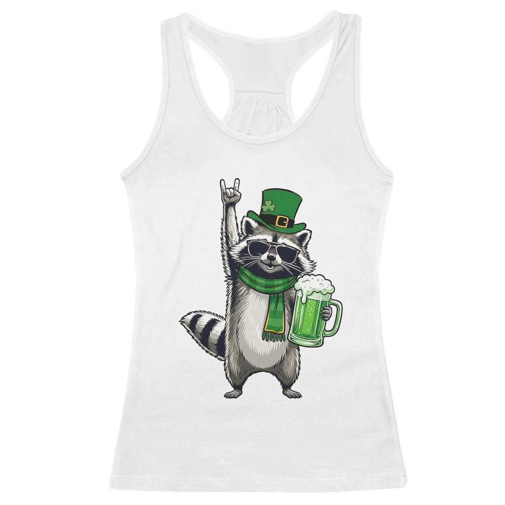 Funny Raccoon Rock On Racerback Tank Top St Patricks Day Gift