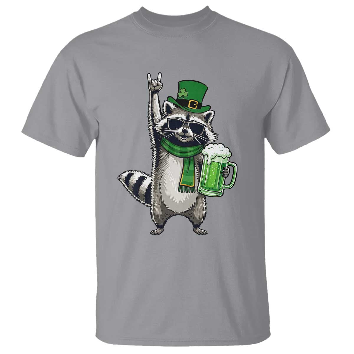 Funny Raccoon Rock On T Shirt St Patricks Day Gift