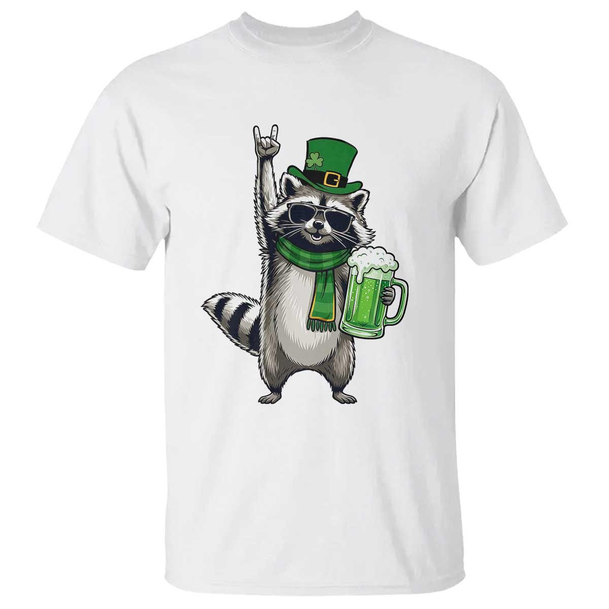 Funny Raccoon Rock On T Shirt St Patricks Day Gift