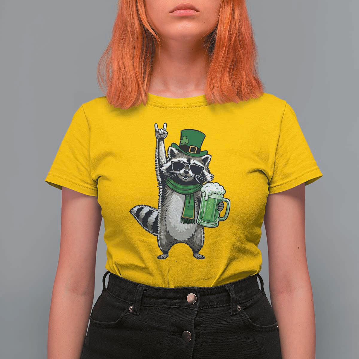 Funny Raccoon Rock On T Shirt For Women St Patricks Day Gift