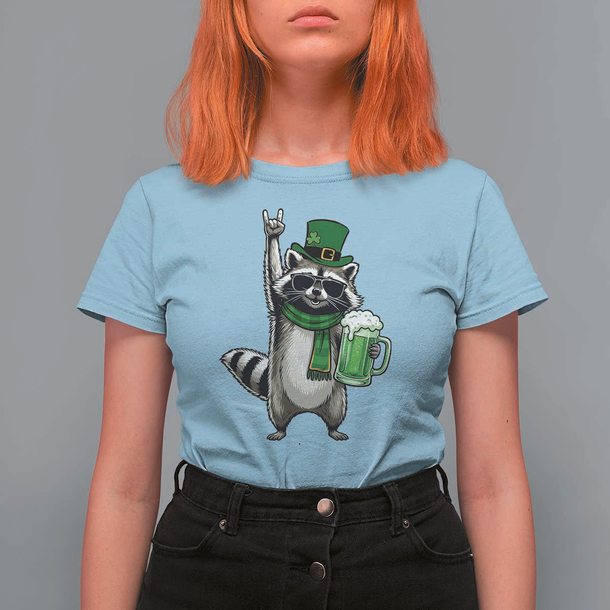 Funny Raccoon Rock On T Shirt For Women St Patricks Day Gift