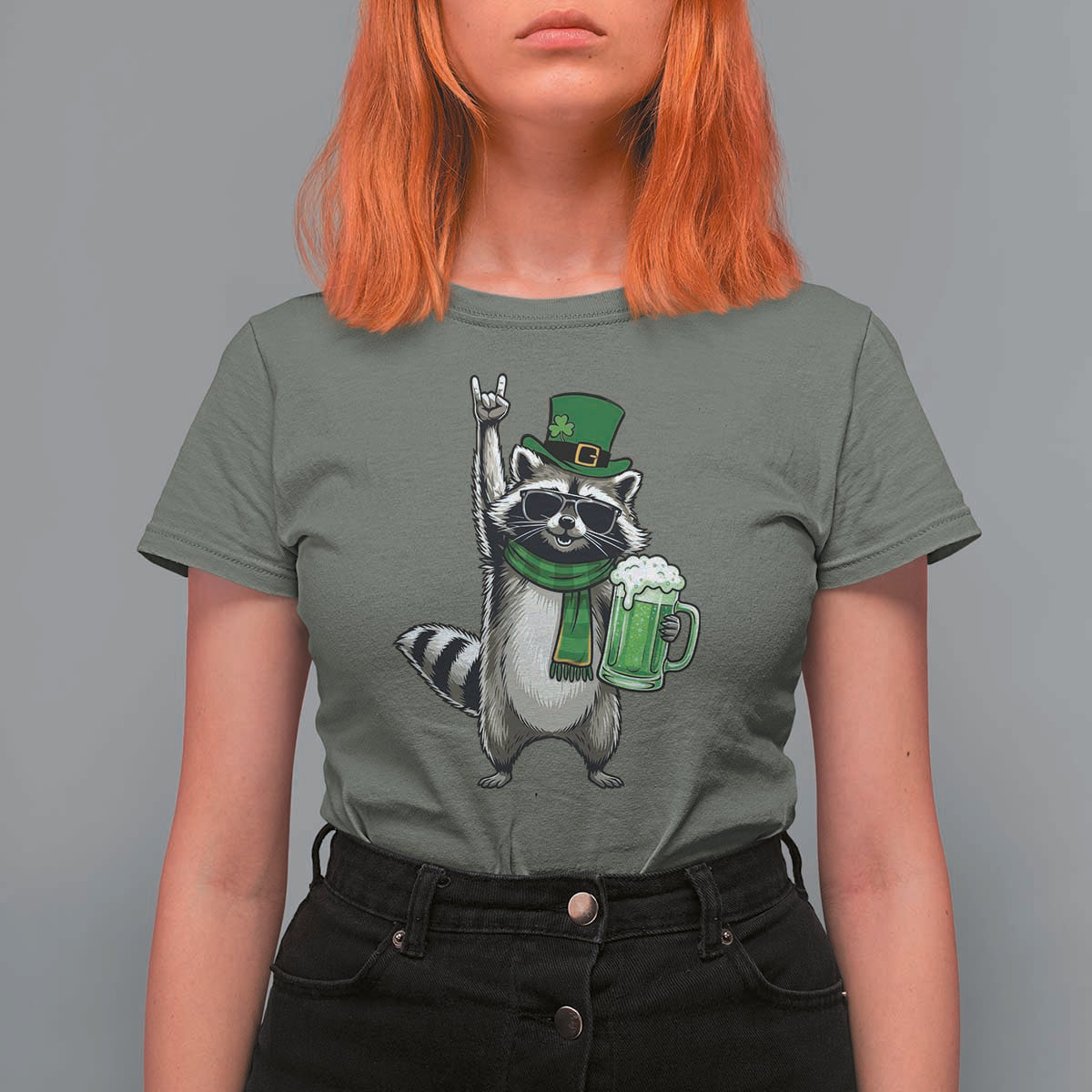 Funny Raccoon Rock On T Shirt For Women St Patricks Day Gift