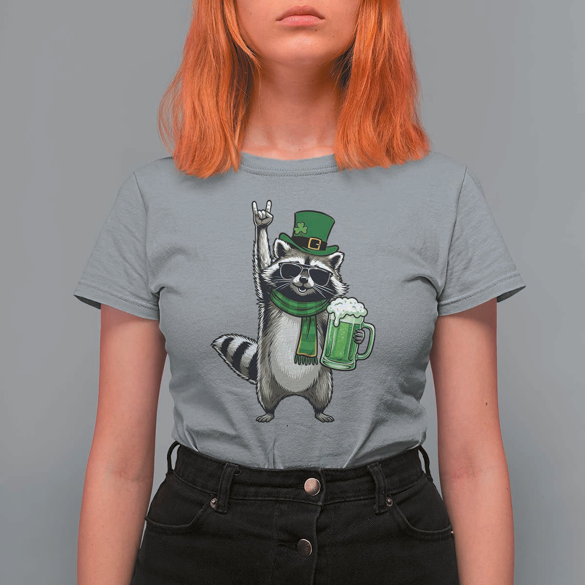 Funny Raccoon Rock On T Shirt For Women St Patricks Day Gift