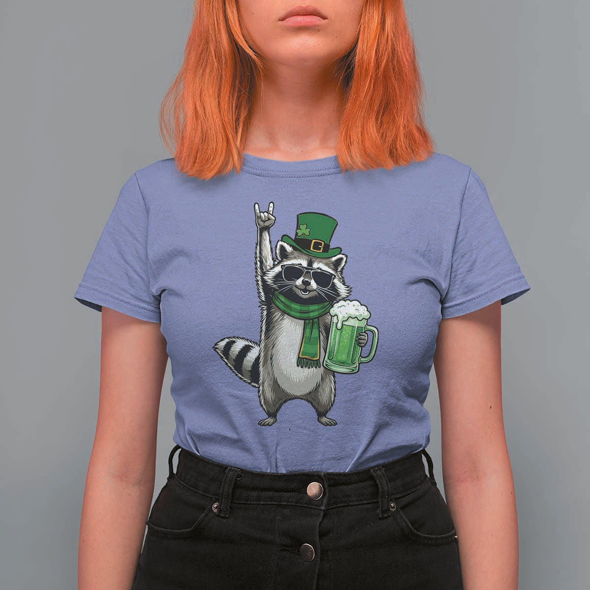 Funny Raccoon Rock On T Shirt For Women St Patricks Day Gift