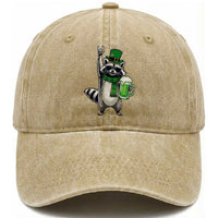 Funny Raccoon Rock On Washed Cotton Baseball Cap St Patricks Day Gift