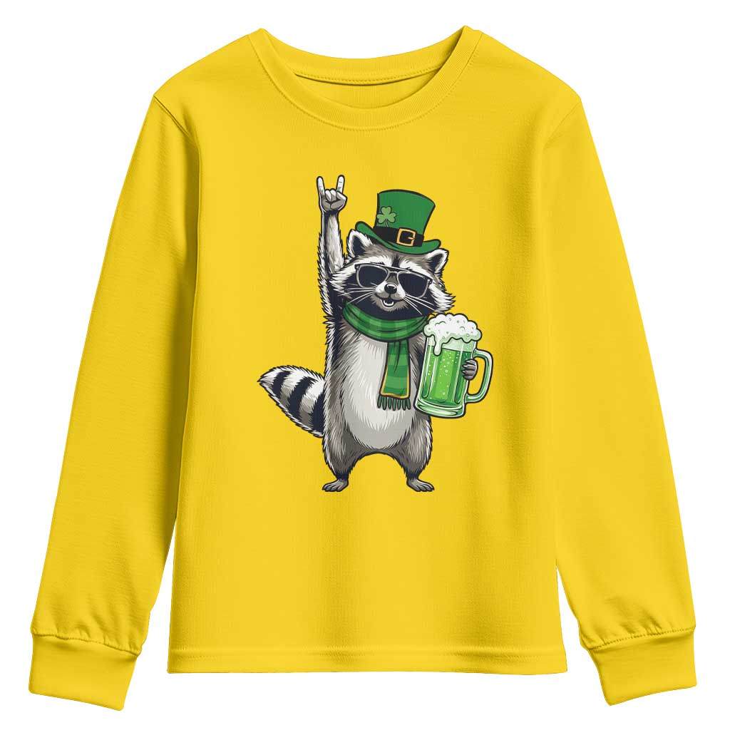 Funny Raccoon Rock On Youth Sweatshirt St Patricks Day Gift
