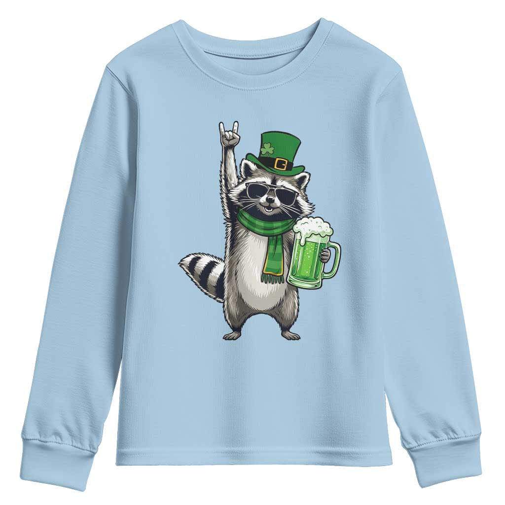 Funny Raccoon Rock On Youth Sweatshirt St Patricks Day Gift