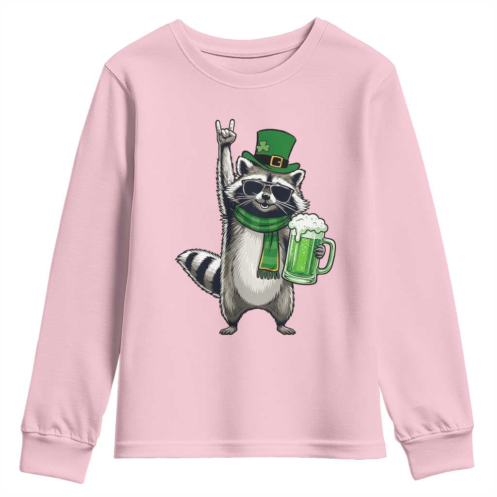 Funny Raccoon Rock On Youth Sweatshirt St Patricks Day Gift